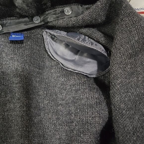 100%Wool Sweater Jacket Faux Fur SzLg Removable Collar Fuzzy Cozy Preppy Y2K NWT - Picture 14 of 16